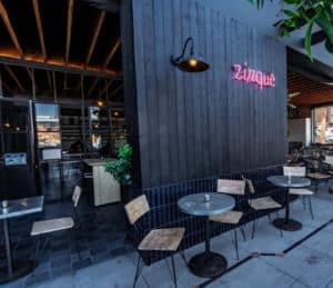 Exterior and outdoor dining at Zinqué in San Diego